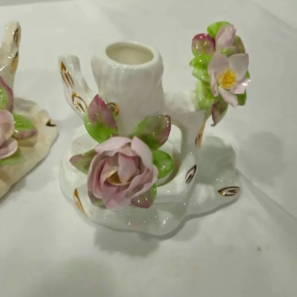 Aynsley Bone China Floral Candle Holders Pair